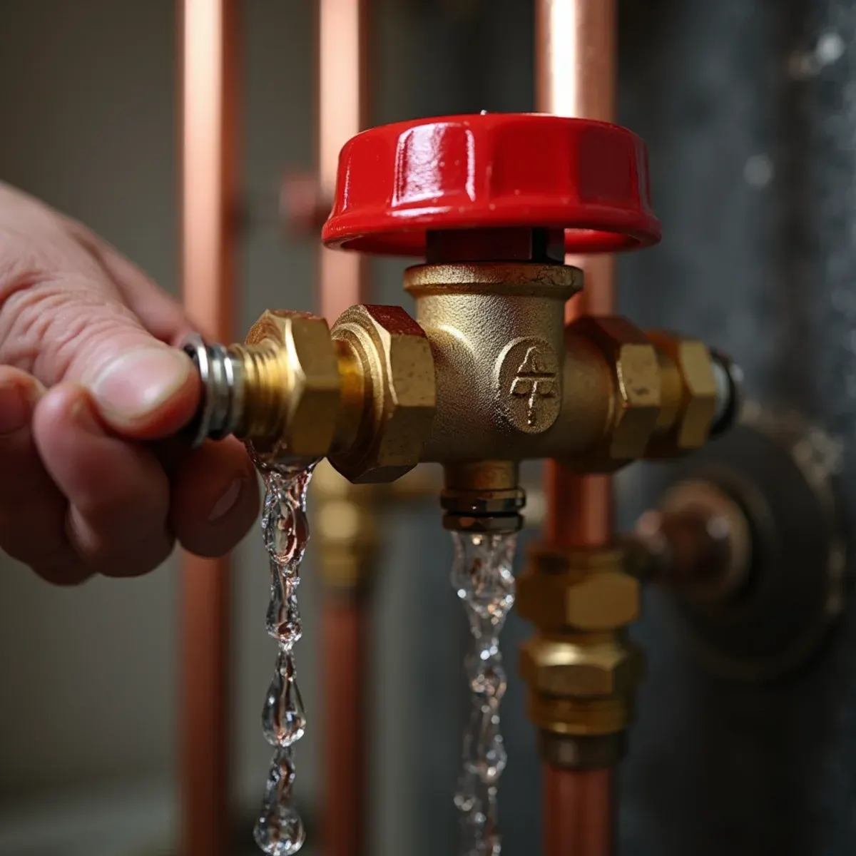 Homeowner quickly closing a brass water shutoff valve during an emergency in West Chester PA