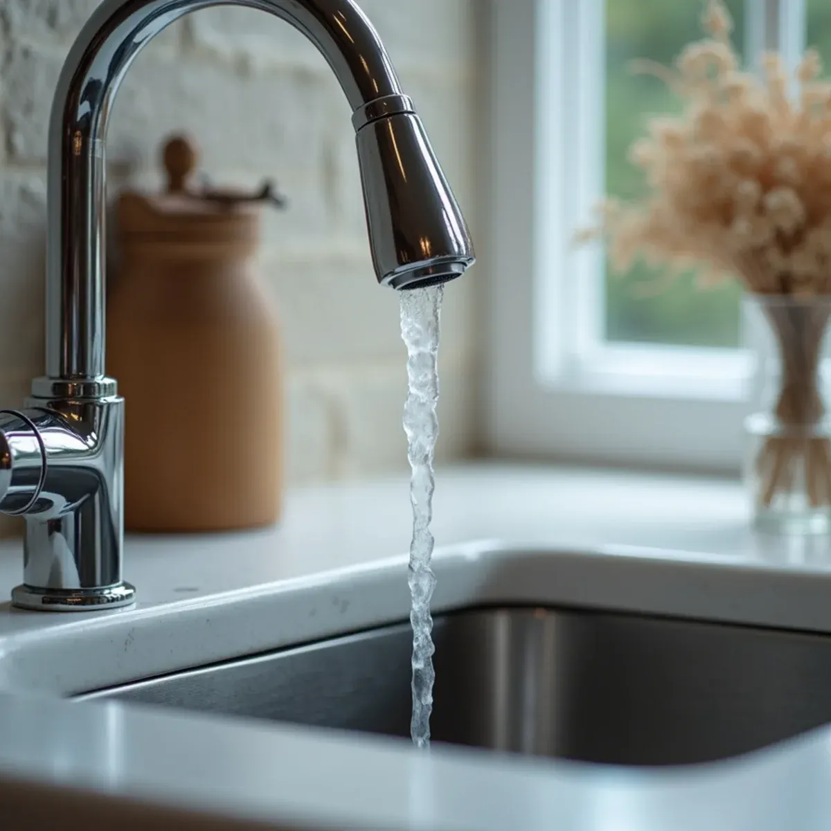 Faucet dripping steady stream of water to prevent ice blockages in freezing weather