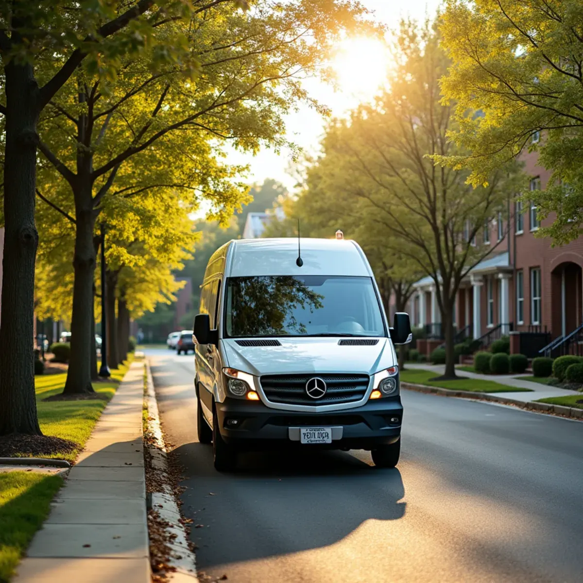 Madrid Plumbers service vehicle in an Exton PA residential neighborhood near Main Street at Exton
