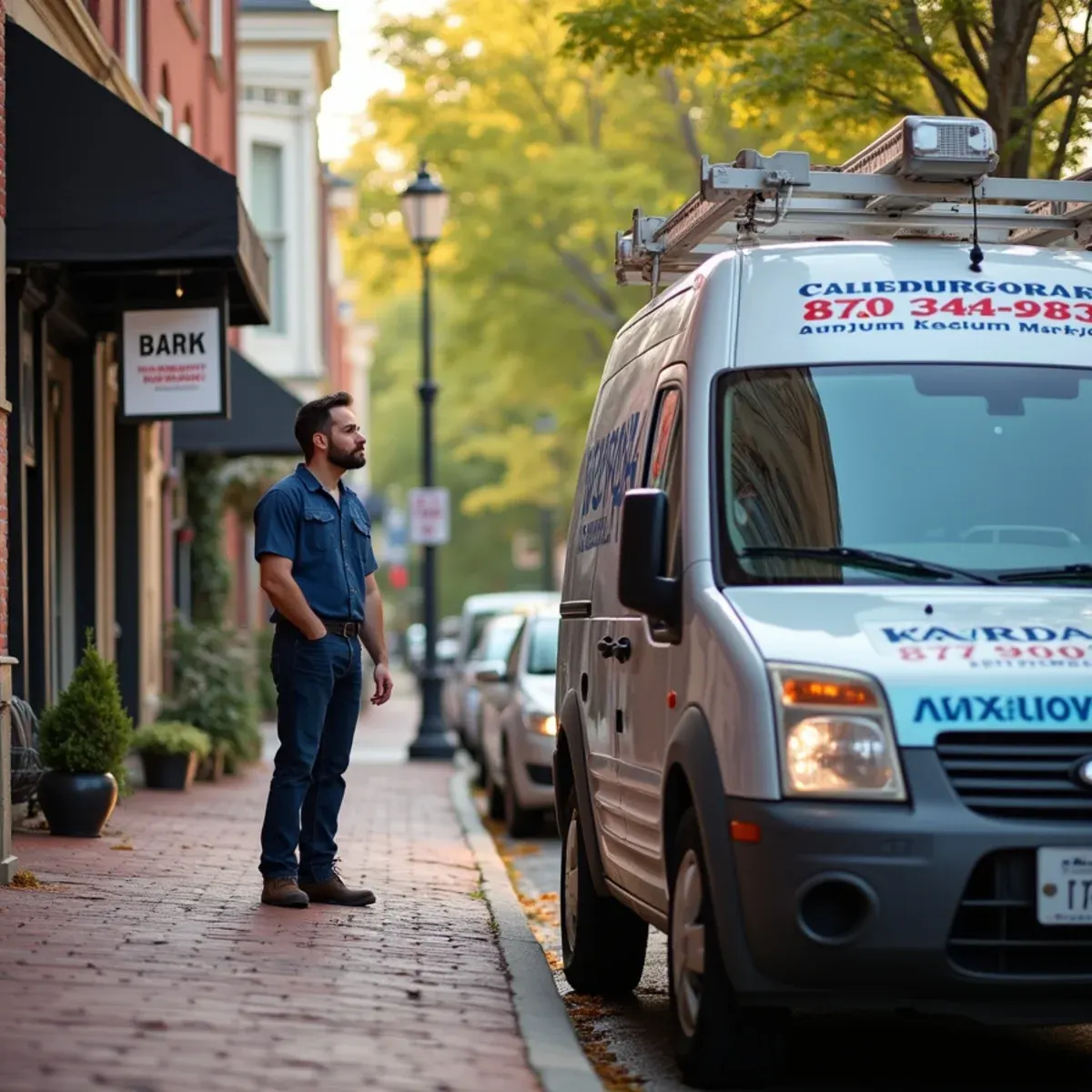 Madrid Plumbers van on King Street in historic Malvern PA borough